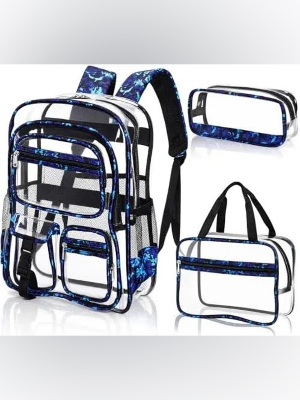 NWT Clear Blue Camo Accent Kids Backpack with Matching Accessories